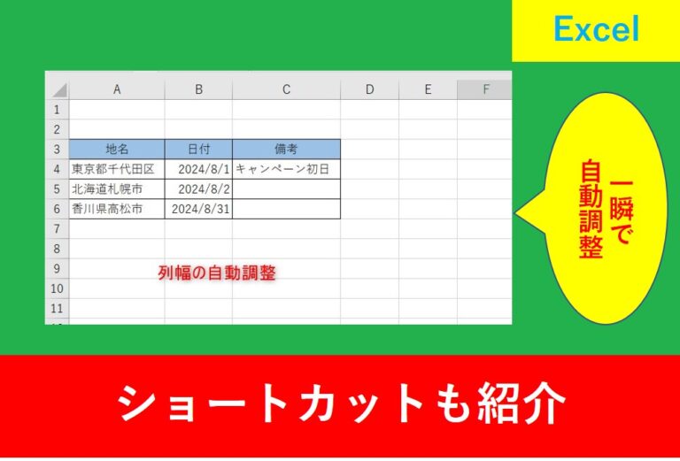 Excelの列幅を自動調整できるショートカットとクイックアクセスの方法