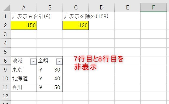 SUBTOTAL関数の使い方7