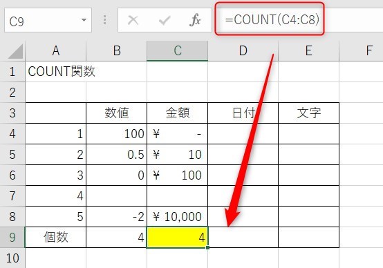 COUNT関数の数値5