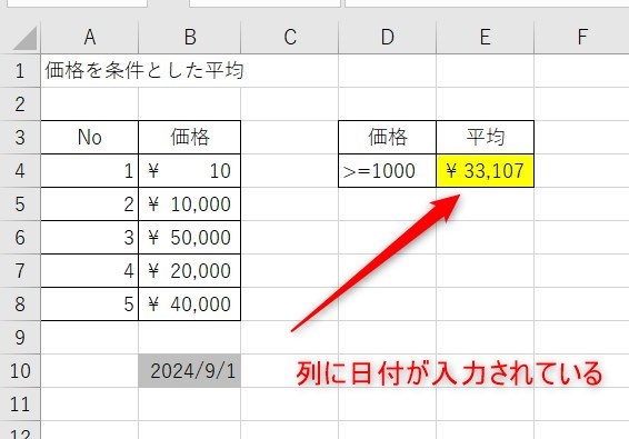 averageif関数がおかしいとき