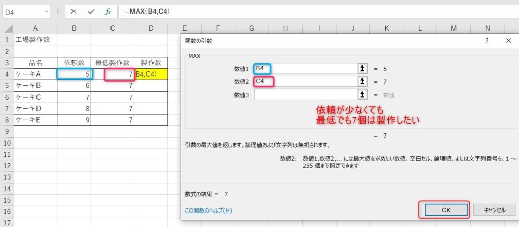 下限値のMAX関数