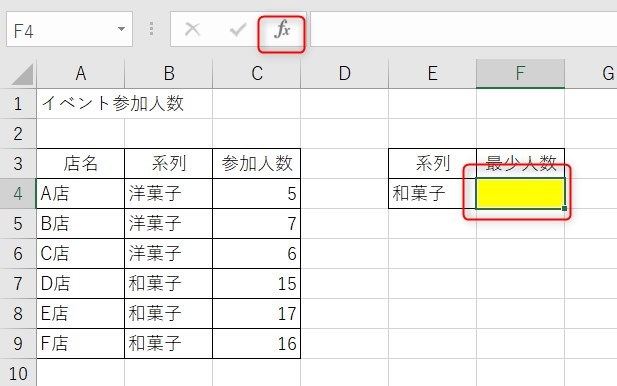 MINIFS関数の使い方1