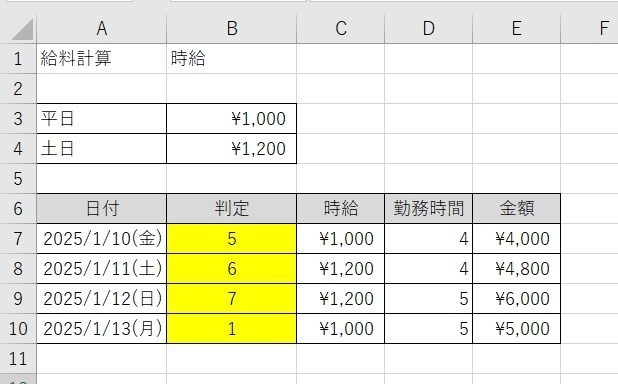 WEEKDAY関数で曜日判定0