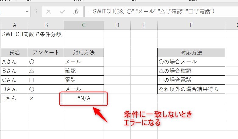 SWITCH関数の使い方8