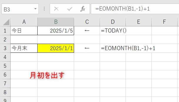 EMONTH関数で月初を出す