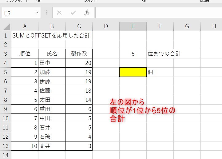 offset関数とSUM1