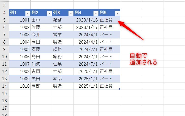 Excelのテーブルの注意点