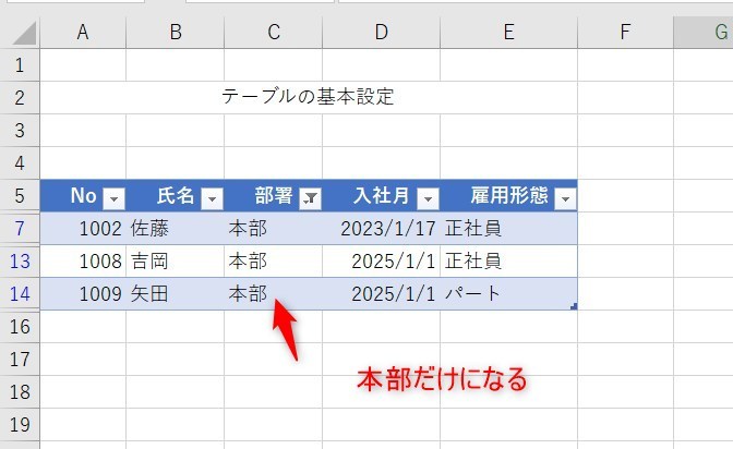 Excelのテーブルでできること