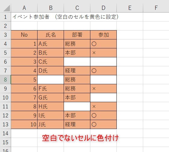 空白でないセルの色付け2