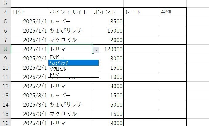プルダウン設定の完成図