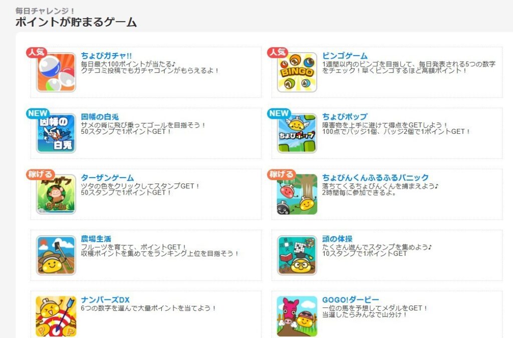 ちょびリッチのゲームで貯めるための画像