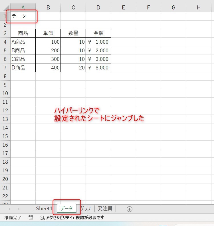 ハイパーリンクで別シートに移動された図