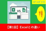 ExcelアイコンとGoogleスプレッドシートの画面を並べた比較構図の画像。クラウド背景に“どちらを選ぶ？”という文字付き