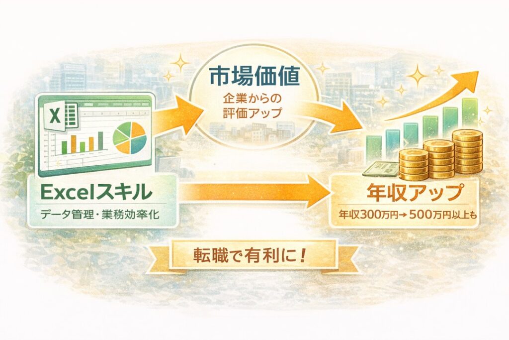 Excelスキルが市場価値を高め年収アップにつながる仕組みの図解