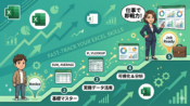 Excelスキル向上のためのロードマップを示すインフォグラフィック。初心者から実務で即戦力になるまでの5つのステップを表している