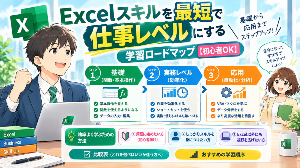 Excelスキルを最短で仕事レベルにする学習ロードマップ【初心者OK】のアイキャッチ画像
