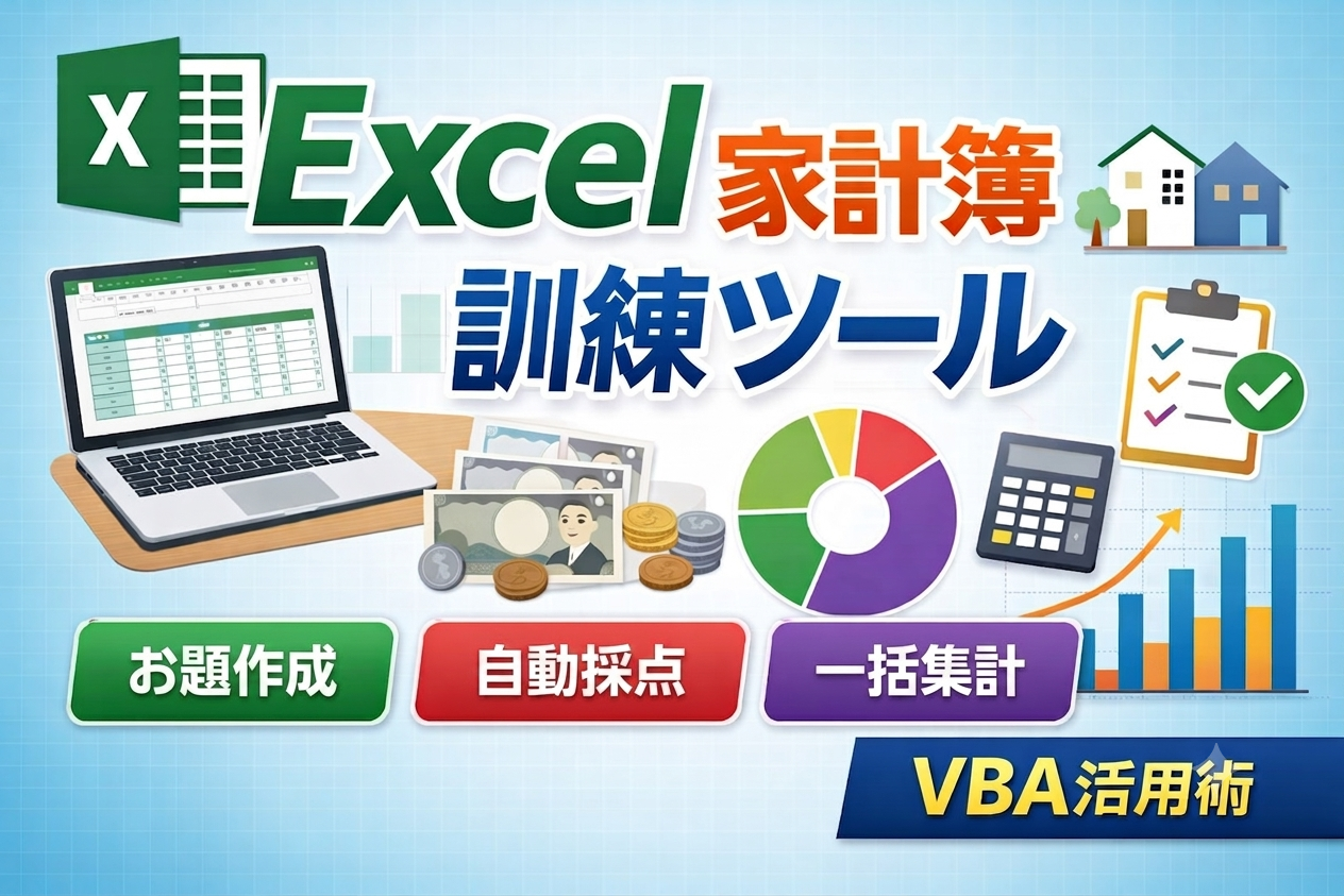 【就労支援×Excel】家計簿入力訓練を自動化.VBAお題生成システムの作り方のアイキャッチ画像