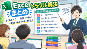 Excelトラブル解決まとめでよくあるエラーや操作・印刷トラブルを解説する授業風の図解